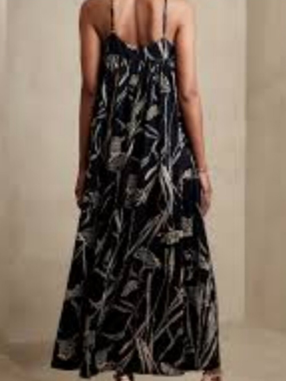 Banana Republic Maxi Petite Navy Floral Print Dress - Blue and Cream - Picture 2 of 12